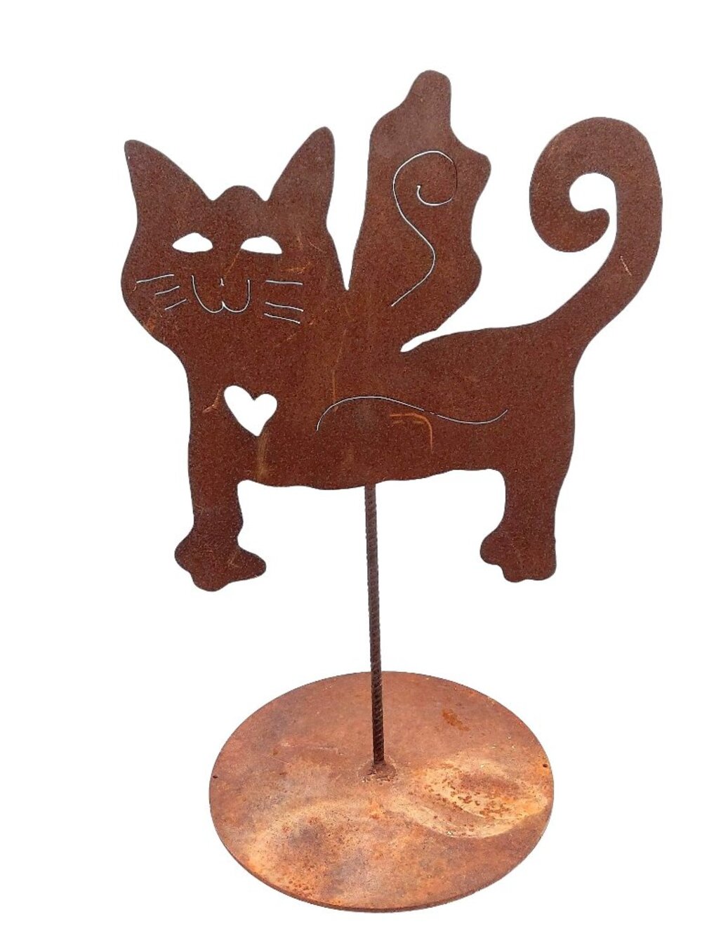 Angel Cat Metal Folk Art Sculpture Heart 23 Inch Cozy Cottagecore Patio Home VTG